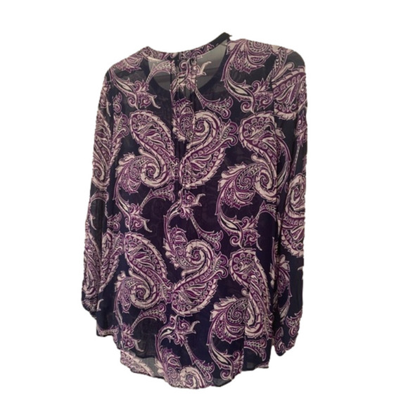 Collarless Style Top Navy Purple Boho Lucky Brand Top Purple Paisley - Picture 1 of 5